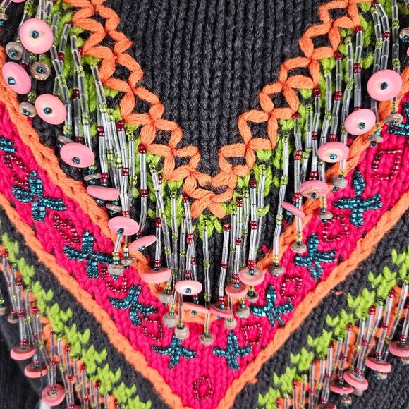 Lisa Ashley Originals Embroidered Sweater Small Black Beaded Boho Eclectic - Picture 3 of 10